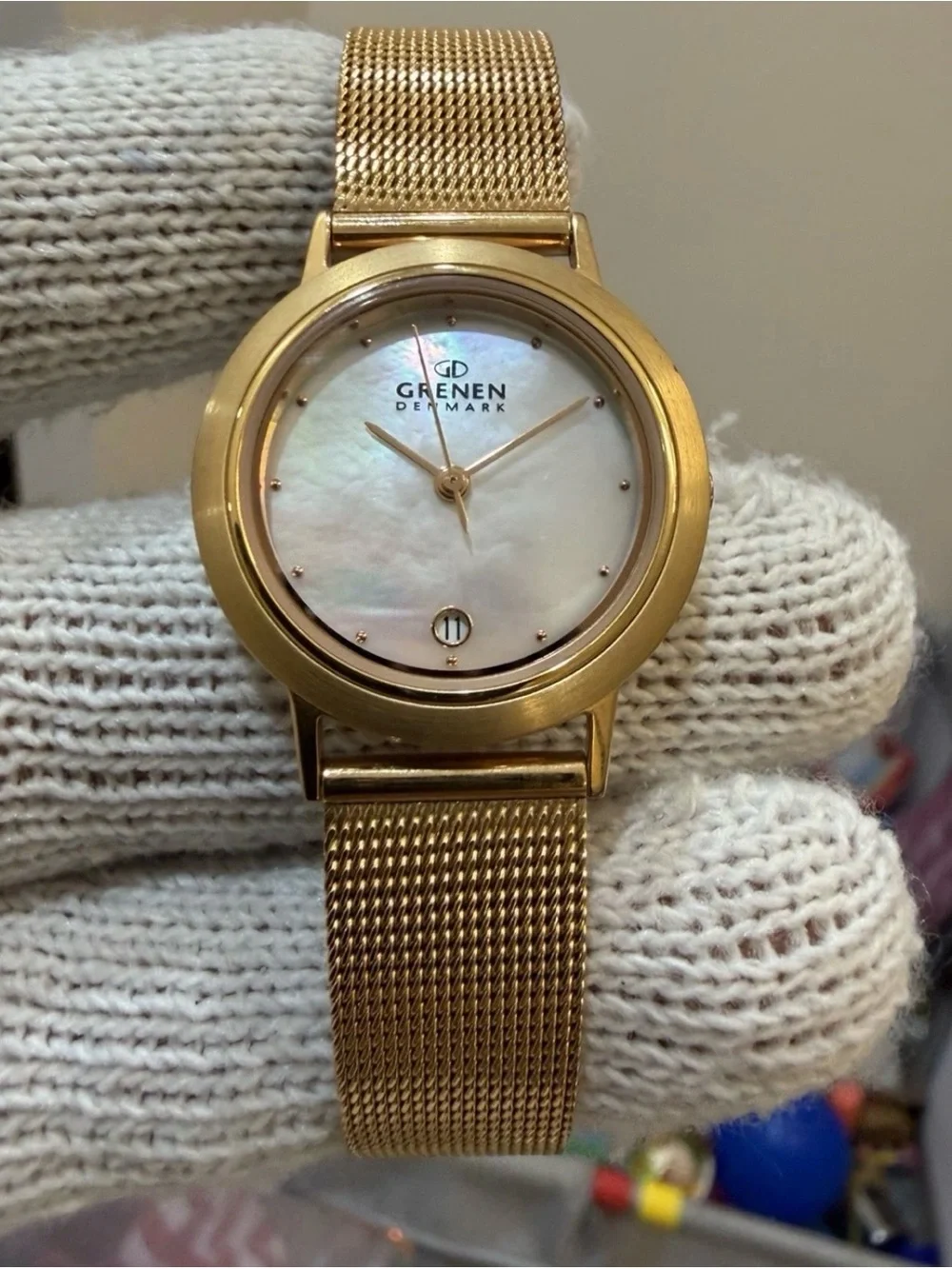 Skagen Grenen M-23SRRW Womens Watch Rose Gold Mesh Band Mother of Pearl Dial